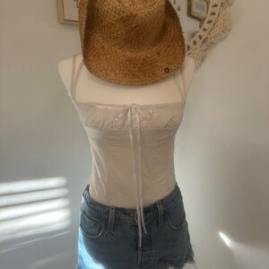 Princess Polly Trynia halterneck tie bust lace trim detail top in white